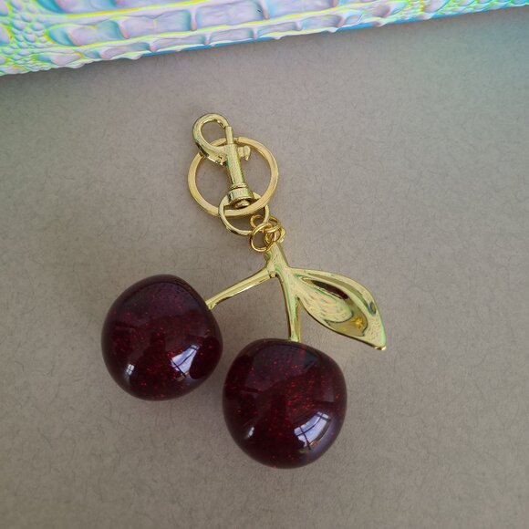 Dark Red Cherries Purse Charms and Key Ring Sparkly! - Picture 8 of 10